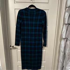 Nina Leonard Blue and Black Plaid Long Sleeve Dress